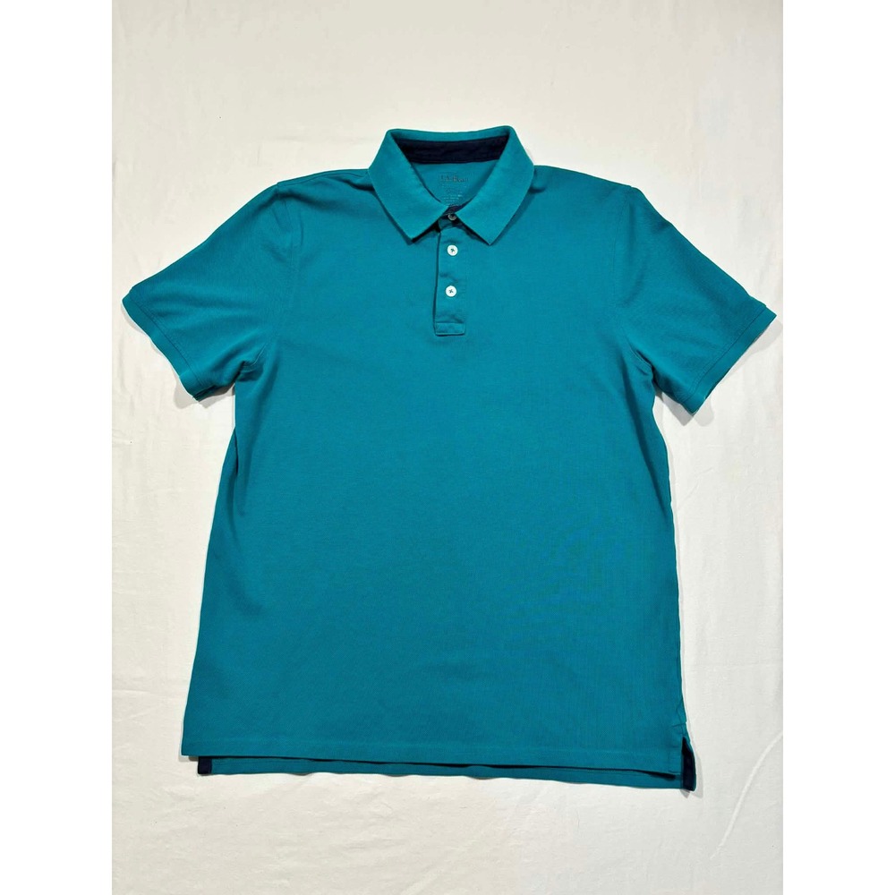 LL Bean Mens Pima Cotton Polo Shirt Teal Blue Slightly Fitted Medium M-REG